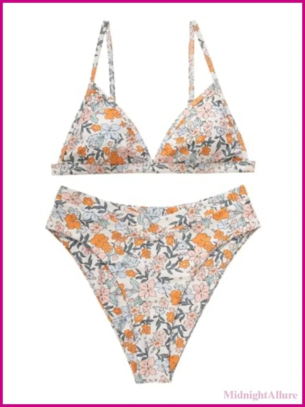 Women's Triangle High Cut Bikini Set, High Waisted 2 Piece Swimsuit